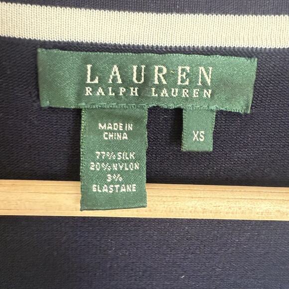 Lauren Ralph Lauren Silk Navy Cardigan XS Quiet Luxury Preppy Dark Academia - Picture 10 of 10